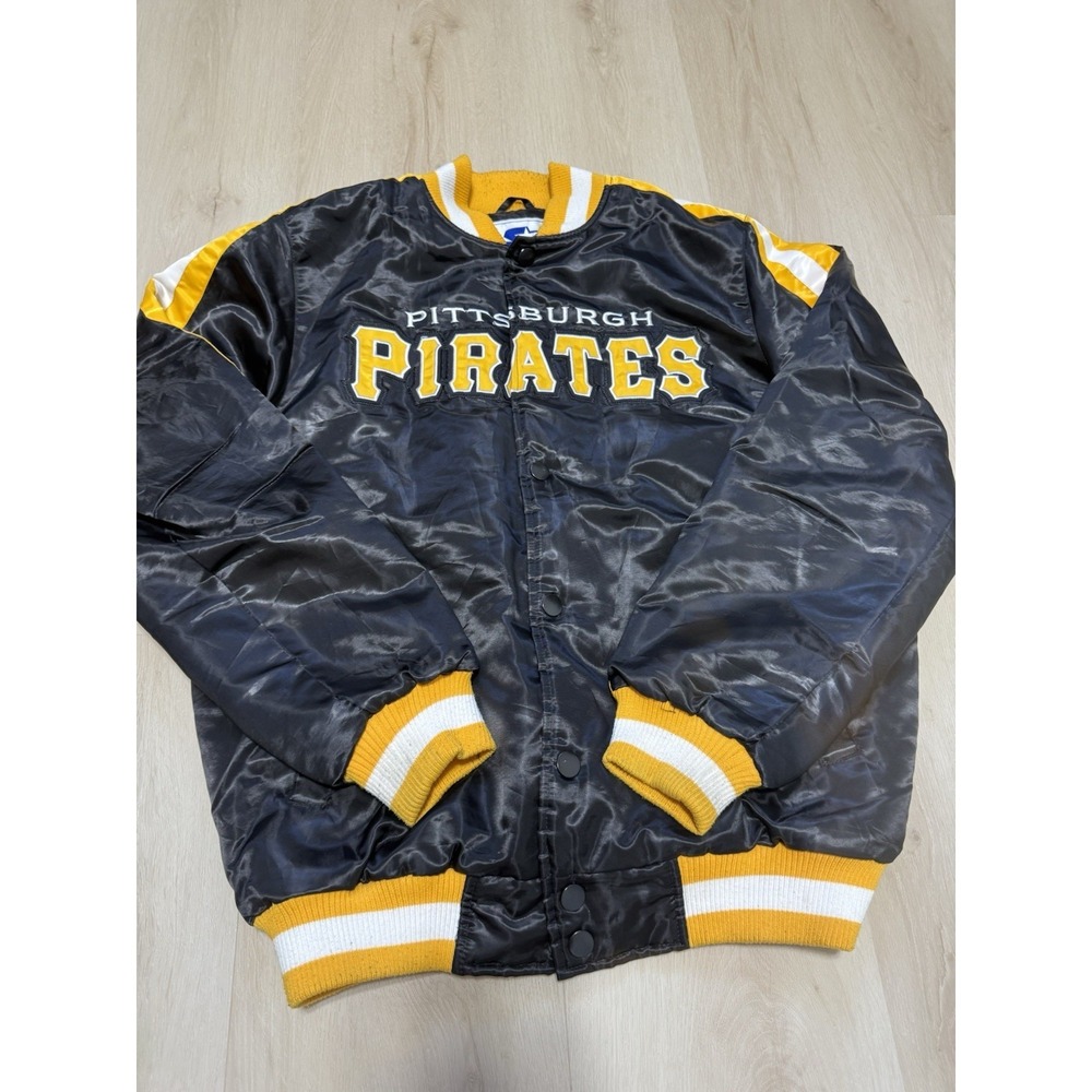 Vintage STARTER Pittsburgh Pirates Satin Bomber Jacket MLB Men's Size Medium